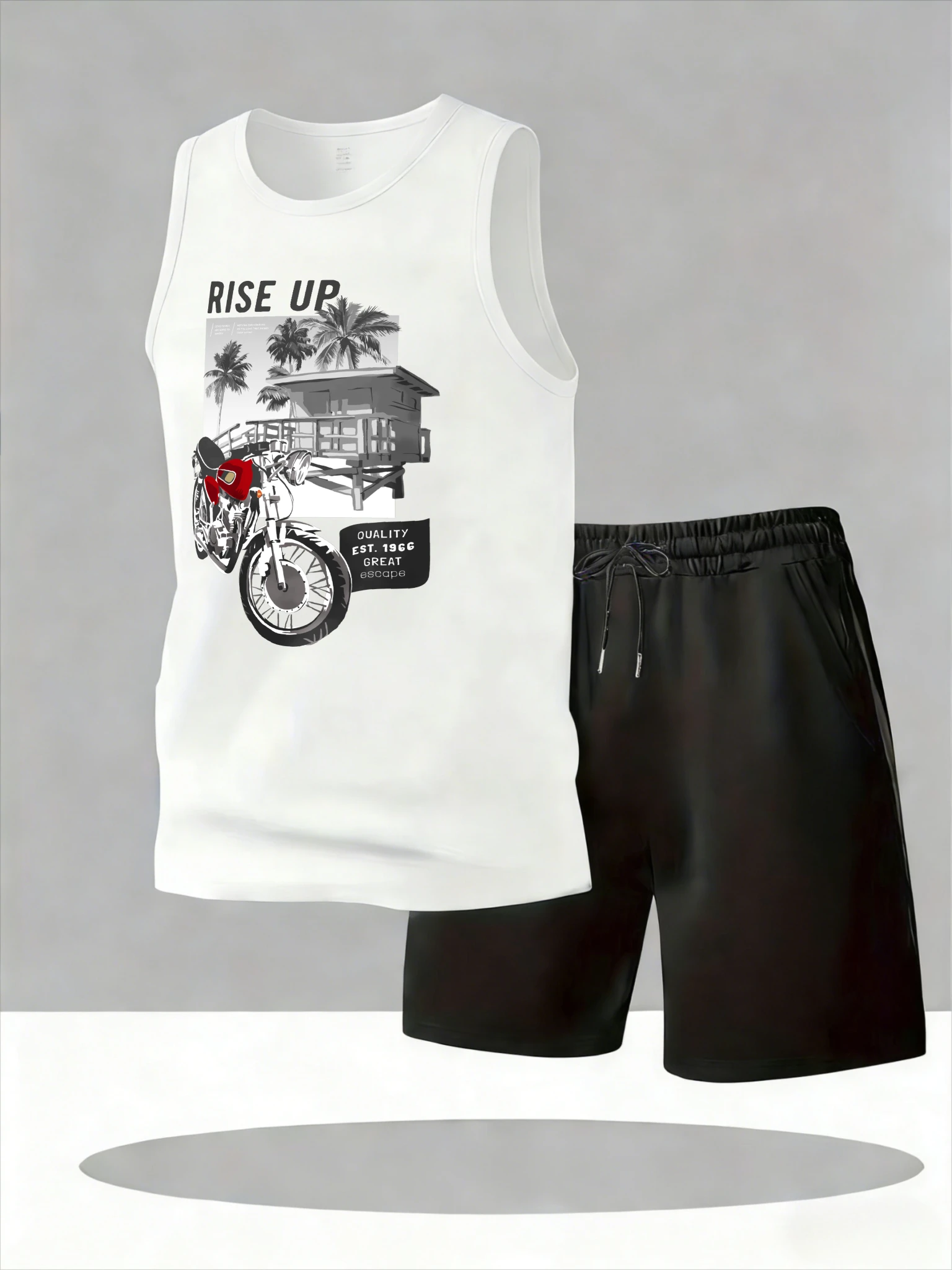 Men's Tank Top Sets 2026 Summer Quick drying Breathable oversize running seaside crewneck sports jogging suit two-piece set