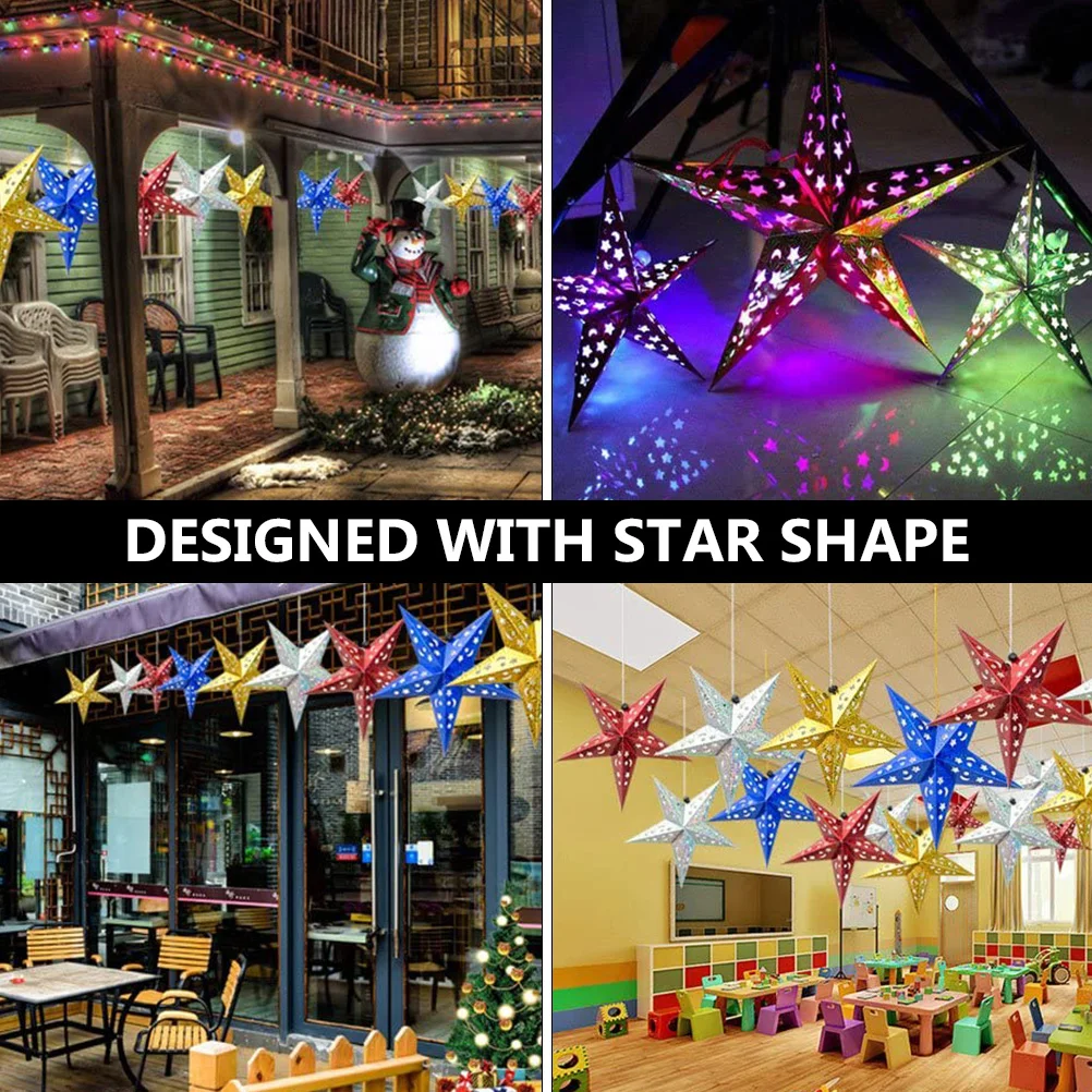 

6pcs 3D Pentagram Lampshade Thickened Paper Star Shape Hollow Moon Pattern Interior Decoration For Living Room Bedroom Kids Room