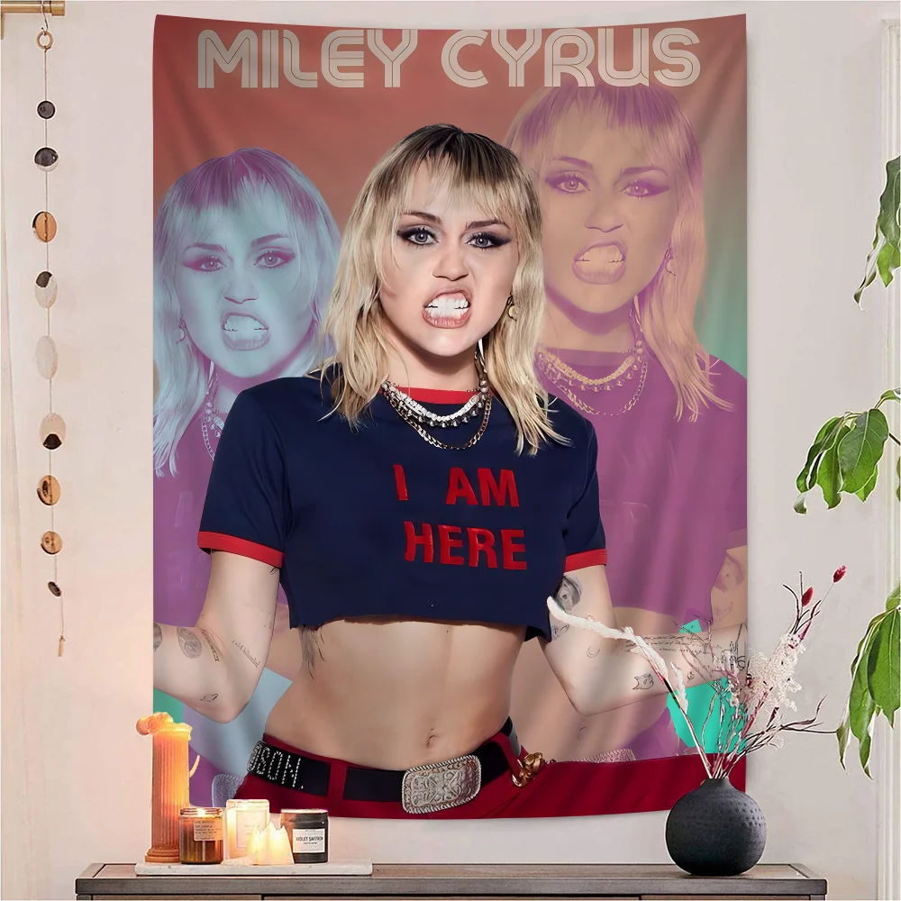 

Pop Singer Miley Cyrus Anime Tapestry Hanging Tarot Hippie Wall Rugs Dorm Wall Hanging Sheets