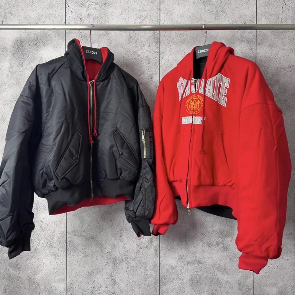 Protocol Index Grailz Winter New Double-Sided Reverse-Wear Letter-Printed Flight Jacket Thick Zipper Cotton Coat Project G/R