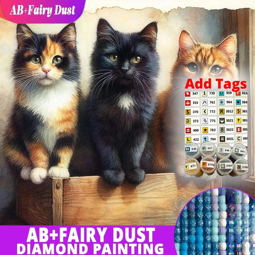 

AB Fairy Dust Cat Diamond Paintings Animal Diamond Mosaic Full Square Round Drill Embroidery Art Room Decoration