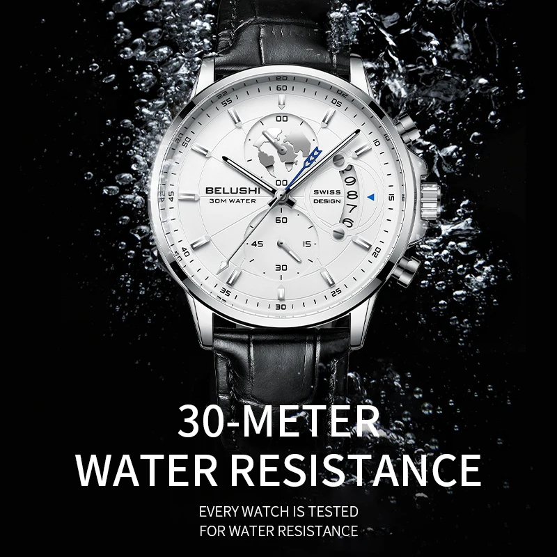 Men Watch Business Three Eye Timing Genuine Leather Waterproof Luminous Watch Steel Strip Male Fashion Quartz Clock Wristwatches