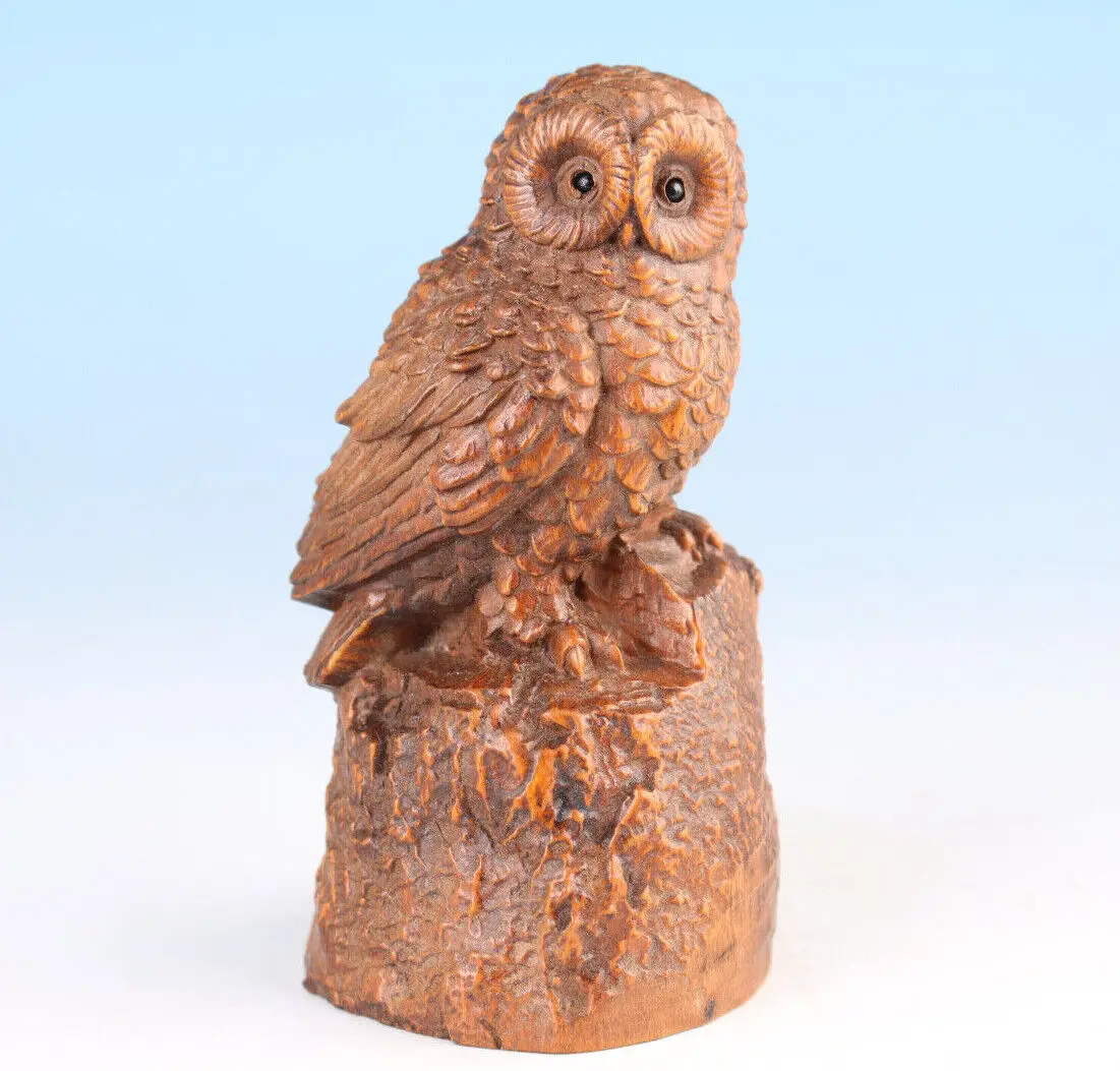 

Chinese Boxwood Handwork owl Statue hand piece art handicraft