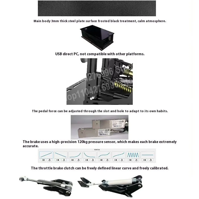 Sim Racing Gaming Pedal 3mm Matte Black Racing Simulator Cockpit 120KG Pressure Senso Pedal do gier PC Koło pedału przekładni