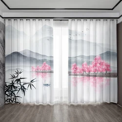 2PC Home Decoration Curtains With Landscape Background And Pole Pocket Curtains, Kitchen, Coffee Shop, Living Room, Balcony