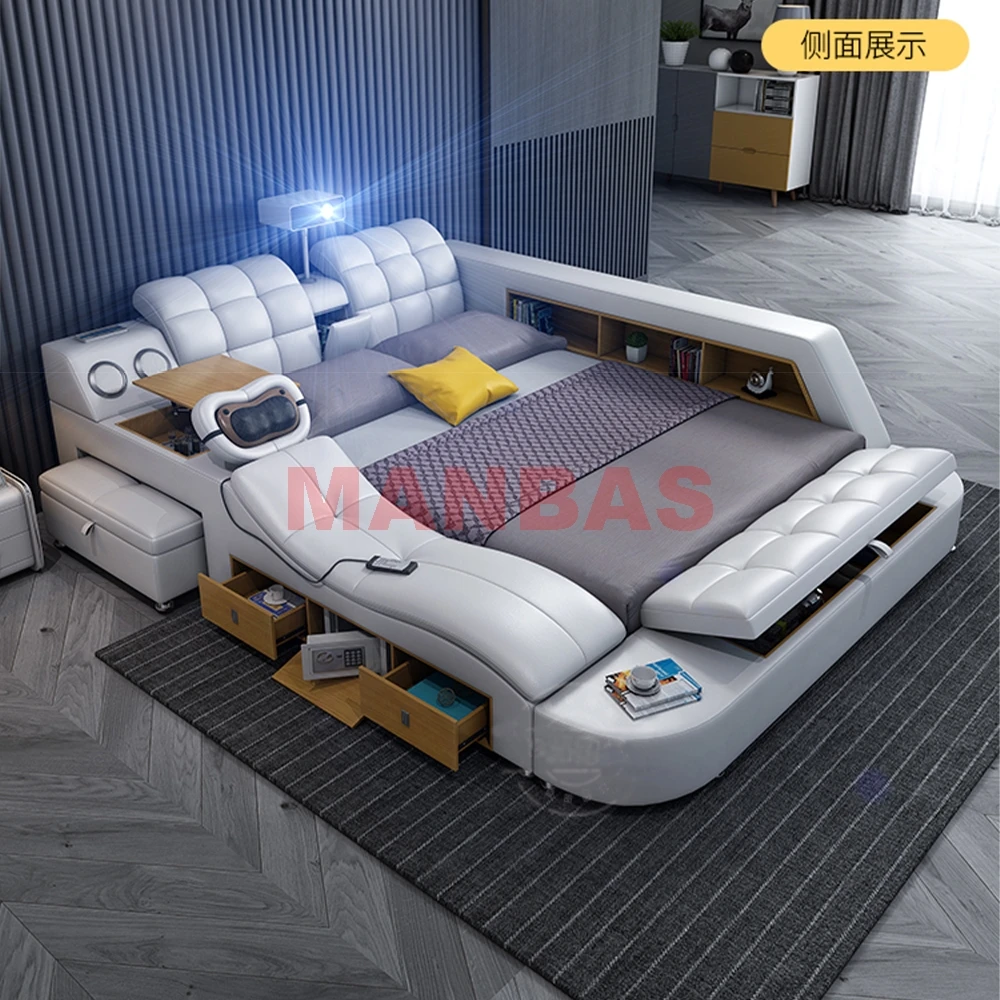 Luxury Multifunctional Bed with Storage, Bluetooth Speaker, Adjustable Headrests and Massage - Linlamlim Ultimate Tech Smart Bed