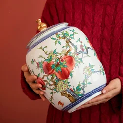 Chinese Style Ceramic Pot Tea Caddy Large General Can Porcelain Jar Sealed Storage Tank Flower Vase Container Home Decoration