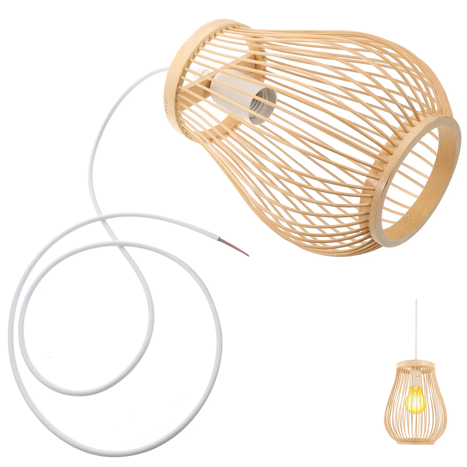 

Bamboo Pendant Light Woven Lampshade Light Fixture Easy Install for Kitchen Dining Room Bedroom Coffee Shop Bar