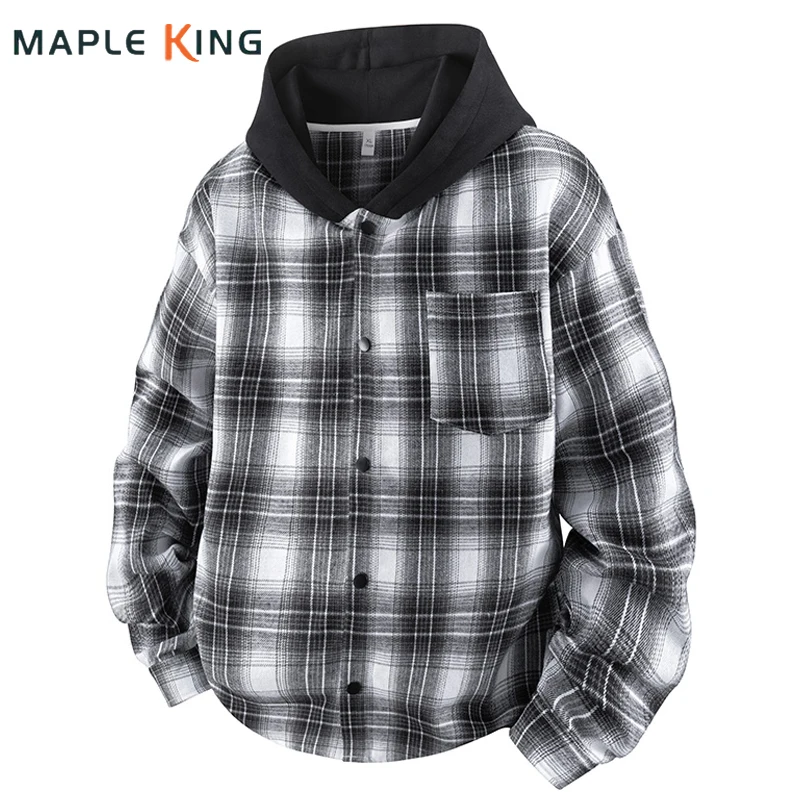

Harajuku Plaid Loose Shirts Long Sleeve Man Hooded Cardigan Streetwear 2025 Vintage Hip Hop Chemise Homme Coton Couple Clothes