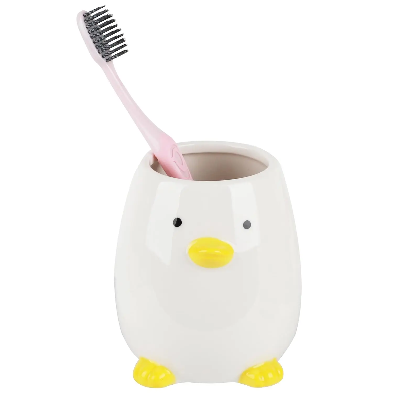 

White Ceramic Chick-Shaped Toothbrush Holder, Multi-Functional Storage Cup. Suitable for Bathroom, Kitchen, Bedroom, and Office