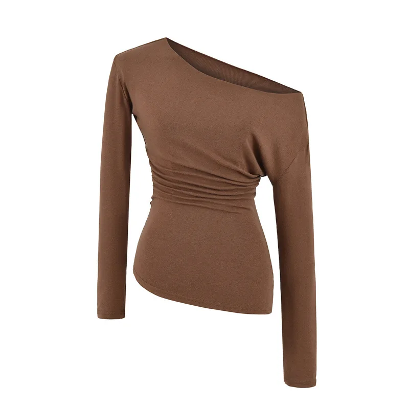 

2025 Autumn New Sexy One Shoulder Waist Cinched Spicy Girl Slim Fit Base Shirt for Women