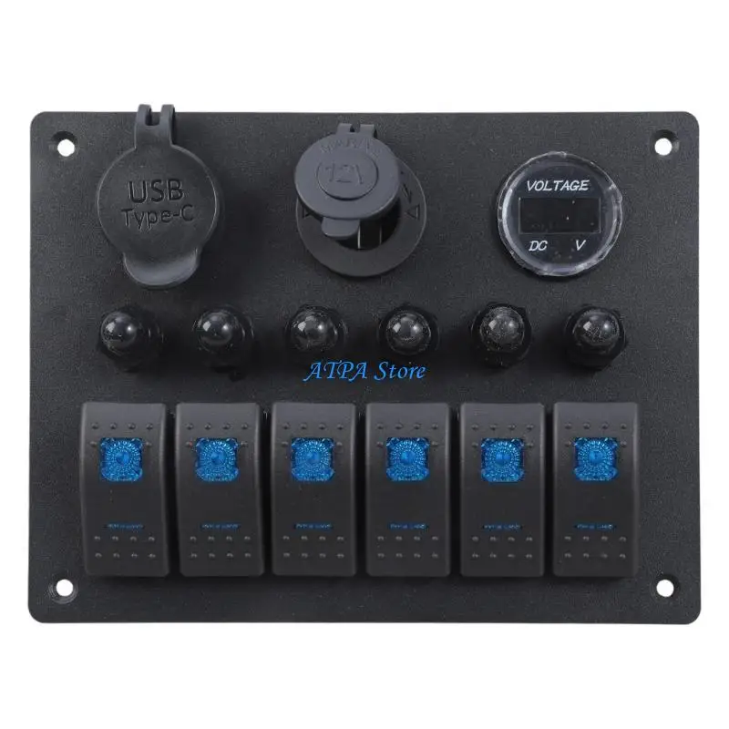 

U13C Waterproof 6 Buttons Switchs Panel with Digital Voltmeter & USB Charging for Car