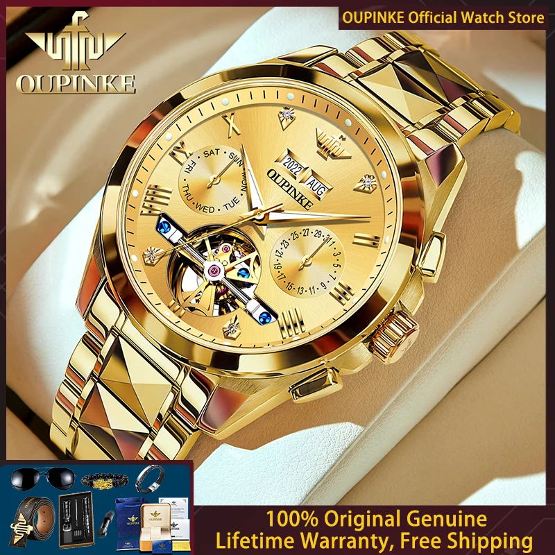 

OUPINKE 3186 Hollow Tourbillon Men Watch Luxury Brand Automatic Mechanical Watch Waterproof Luminous Chronograph Top Men Watch