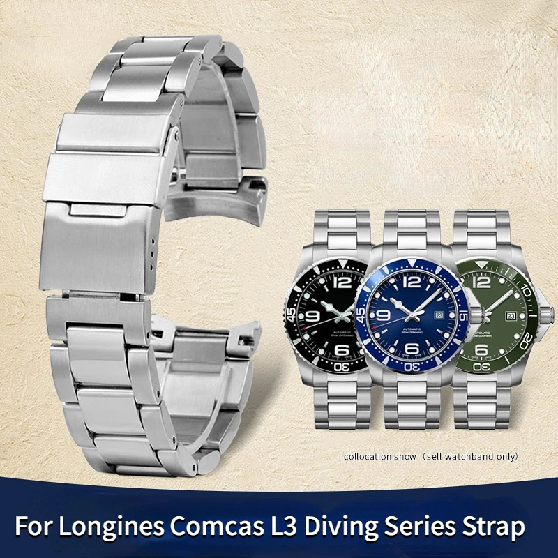 

Ремешок для часов Longines Comcas, изогнутый браслет из нержавеющей стали для дайвинга L3.642.4/L3.781.4/L3.782, аксессуары для часов, 21 мм