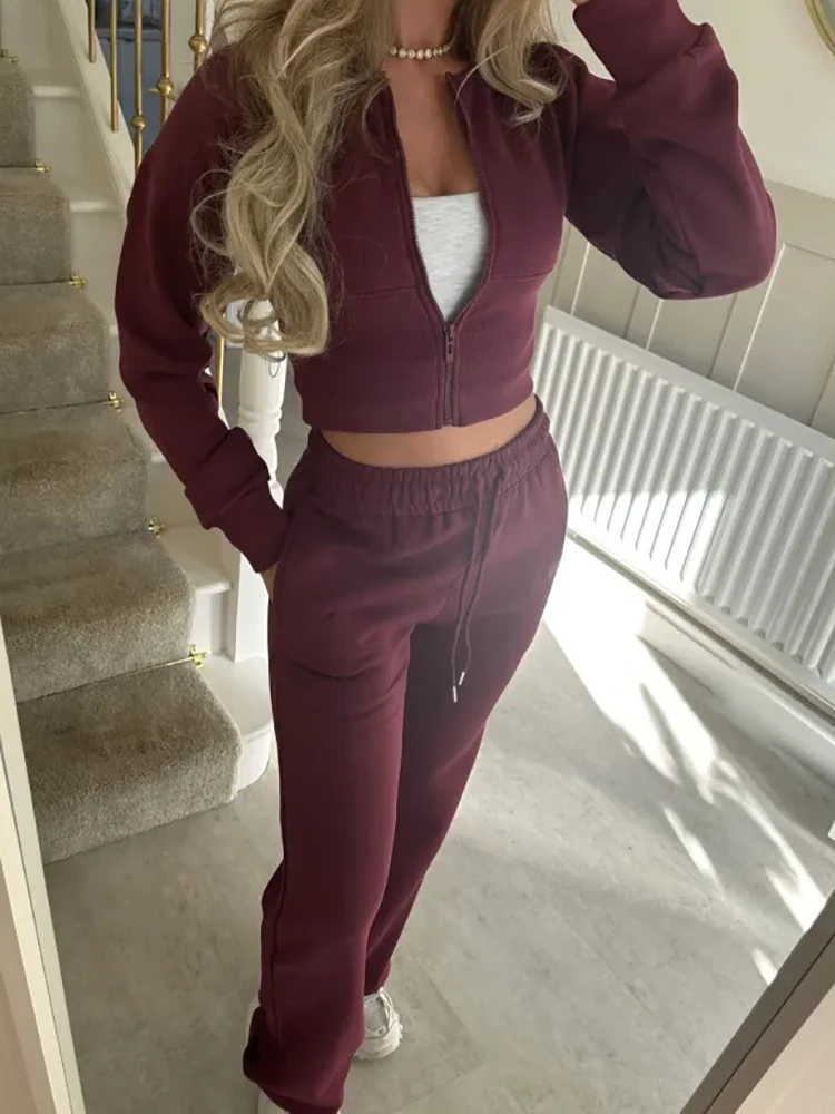 

Новый весенний топ и брючный костюм с круглым вырезом и длинными рукавами, простой однотонный облегающий комплект для фитнеса, модная уличная одежда, одежда для поездок на работу