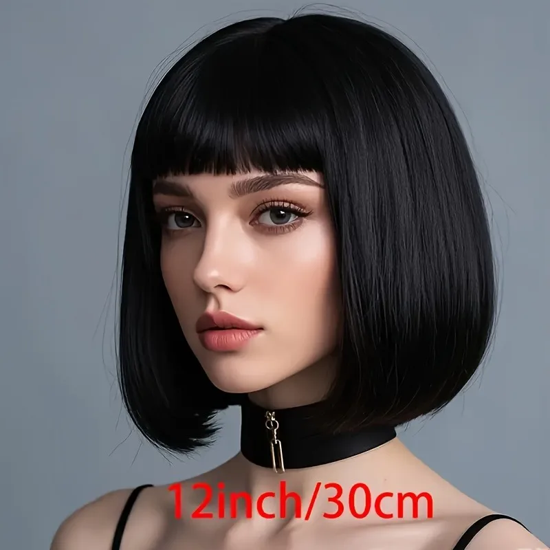 12 Inch Synthetic [Fashion Bob Wig] Elegant Women's Shoulder-Length Bob Wig - Fashionable Temperament Short Hair image 6
