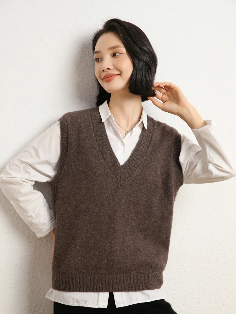 ANGEL delle nuove donne 100% cashmere con scollo a V gilet autunno inverno pullover senza maniche classico cashmere lavorato a maglia maglione spesso gilet