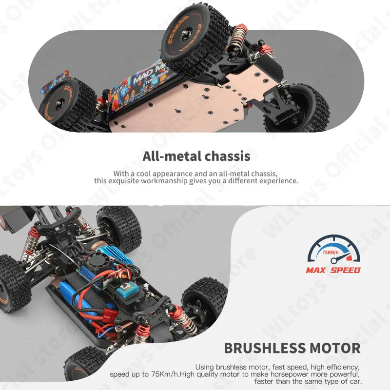 In Stock! CrazyFastRC WLtoys 184016/ 144010 1/14 75KM/H 2.4G Brushless RC Car 4WD High Speed Off-Road Remote Control Toys