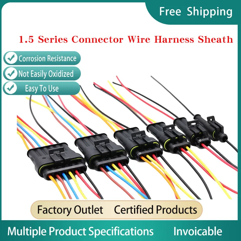 

1/5/10/100 Sets 1.5 Series Connector Wire Harness Sheath AMP-1/2/3/4/5/6PIN Automobile Male Female Connector Harness Sheath