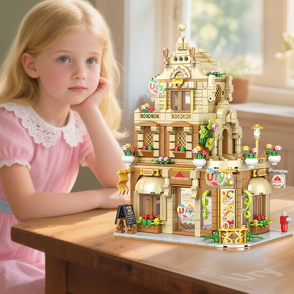 Serie City Street View, casa de amigos, tienda, restaurante, Flor Retro junto al mar, juguetes DIY, arquitectura, bloques de construcción para regalo de niños