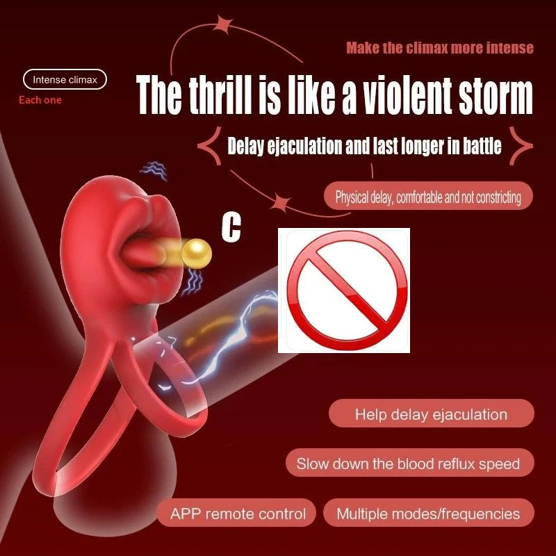 Vibrating Cock Ring Clitoral Stimulator with Tongue Licking 4-in-1 Penis Ring Vibrator 9 Modes Couples Sex Toy for Men and Women view 3