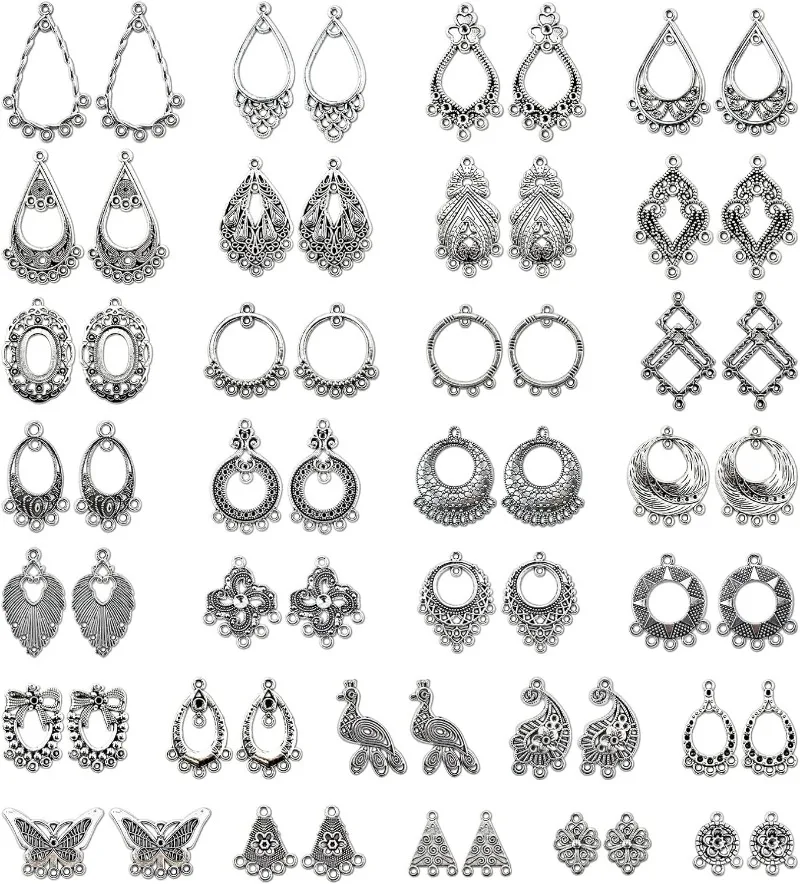 10 Pairs Antiqued Tibetan Silver Earring Chandelier Earring Jewelry Making Kit for Earring Drop and Charm Pendant