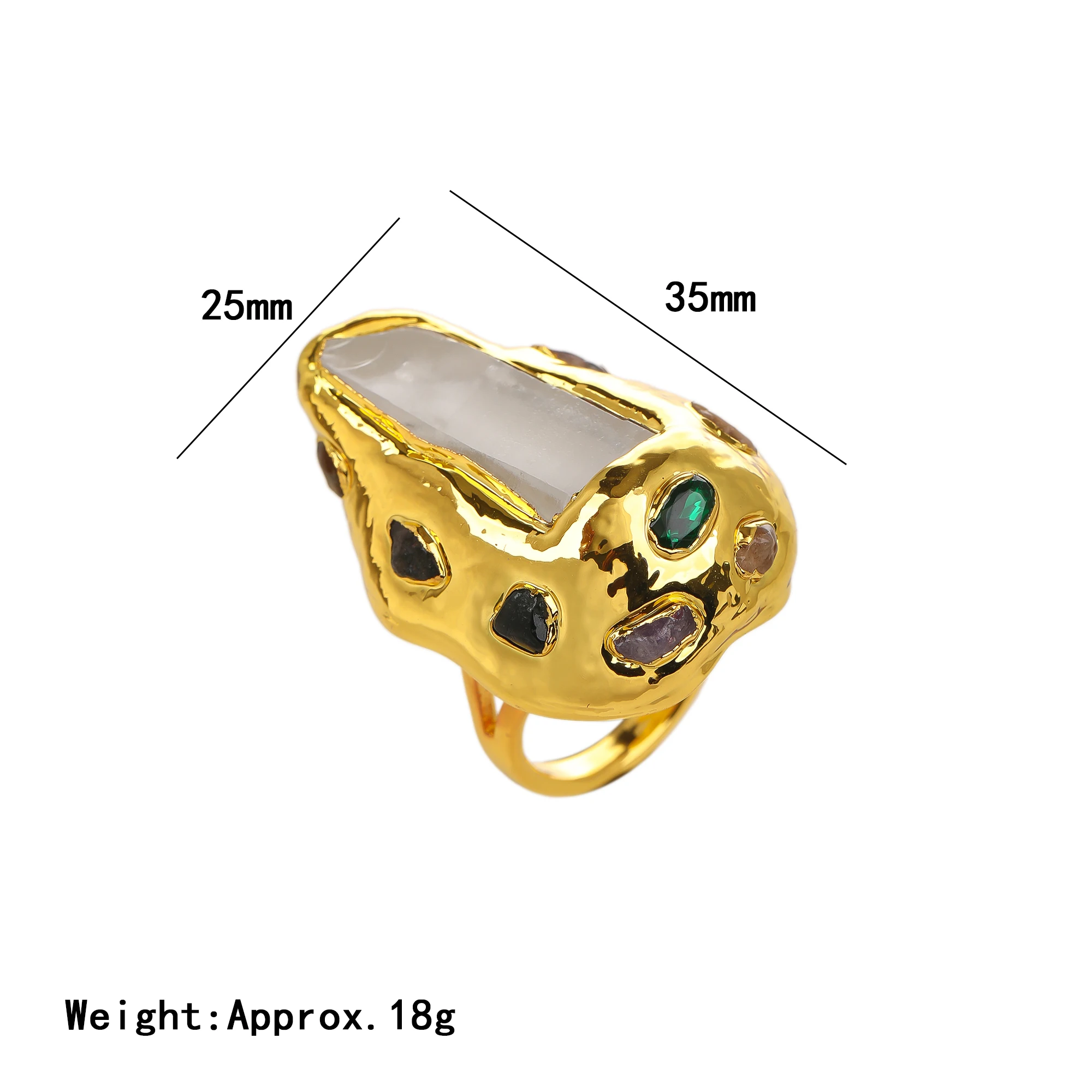 Natural Clear Quartz & Rainbow Tourmaline Inlay Gold Plated Rings Copper Jewelry for Classic Party or Gift Ideas