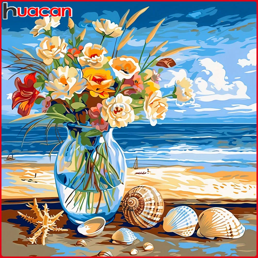 Huacan Neuheiten 2026 Diamantmalerei Strandblumenvase Diamantmosaik Landschaft Komplettset Bastelset