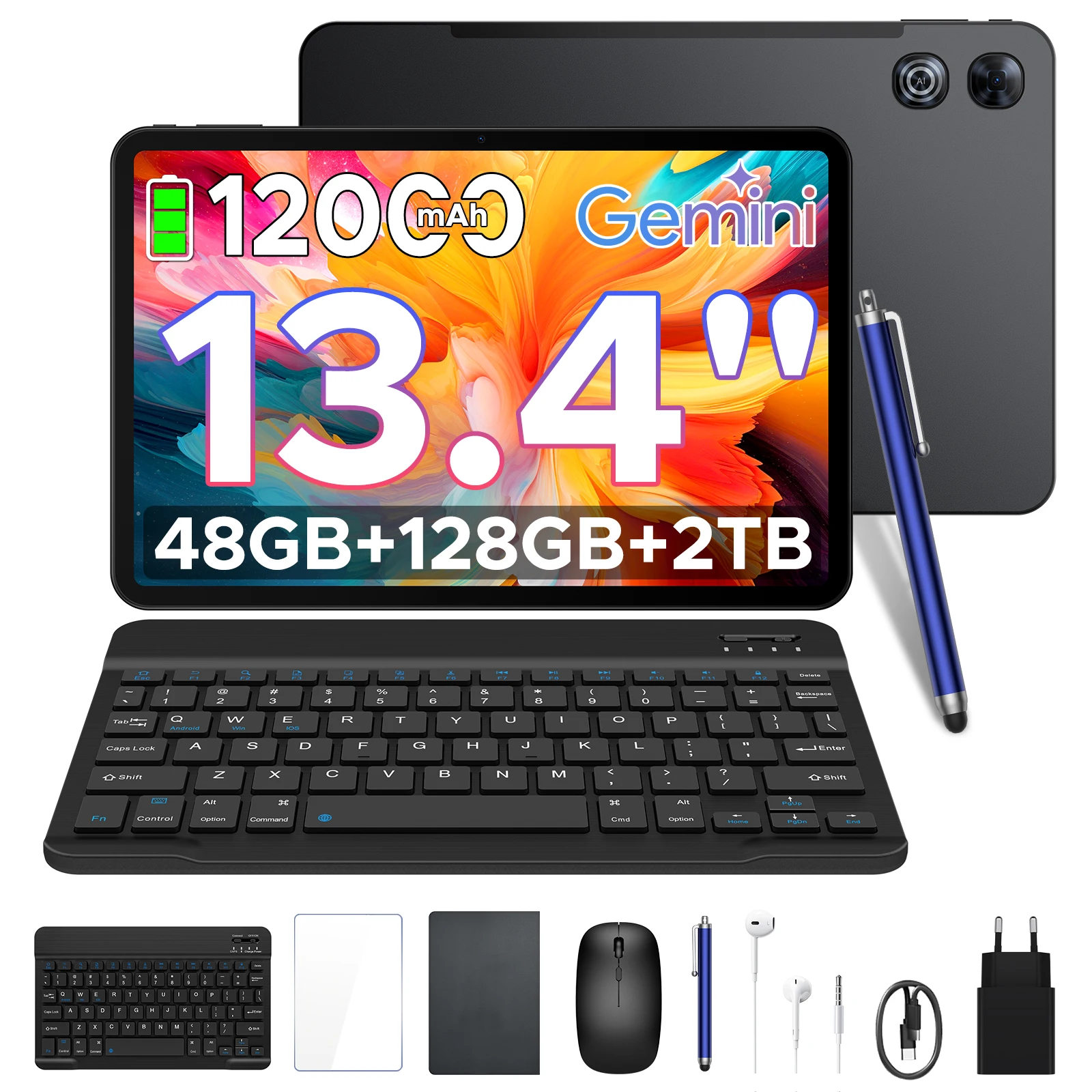 Tablette PC 2-en-1 POCKAM P13 Gemini AI Android 16 13,4 pouces 48 Go de RAM (8+40) 128 Go de ROM Batterie 12000 mAh Prise en charge Widevine L1