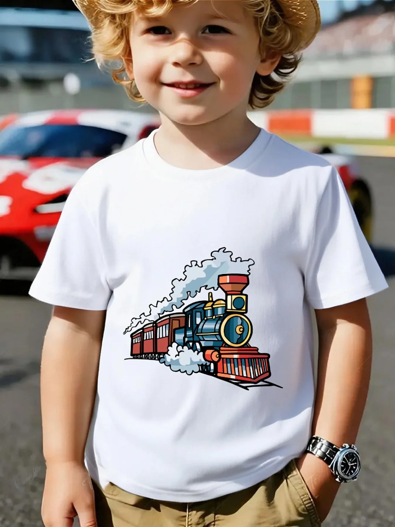 Cute Vintage Steam Locomotive Train Print Family Matching T Shirt Boys Girls Short Sleeve Parent Child Soft Cotton Casual Tops
