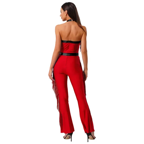 Imagen 2 del producto Peleles con flecos líricos para mujer, monos para actuación en escenario, fiesta de vals de Jazz, sin mangas, ajustados, disfraces de fiesta disco Raves