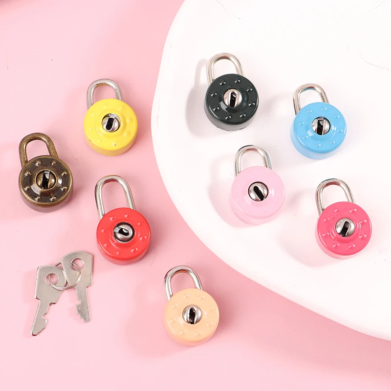 1Set Mini Round Shape Padlock Luggage Hardware Locks With Key Lock For Travel Wedding Jewelry Box Diary Book Suitcase