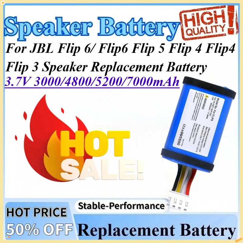 

3.7V 3000/4800/5200/7000mAh Replacement Battery High Quality For JBL Flip 6 / 5 / 4 / 3 Speaker Lithium Battery
