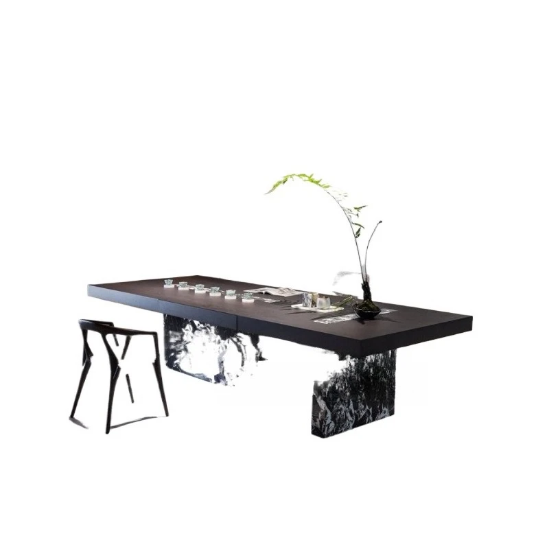 

Italian minimalist solid wood, tea table, simple marble tea table, black and white flower creative art dining table