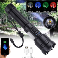 4 in 1 Green/Red/Blue/White Light Flashlight Tactical LED +COB Hunting Lamp Multi-functional Zoomable Flashlight for Outdoor