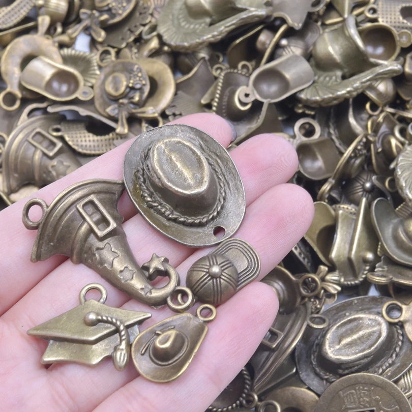 10/20/30pcs/Lot Ancient Bronze Witch Sport Hat Charms For Jewelry Making Supplies Metal Pendant DIY Keychain Accessories Finding