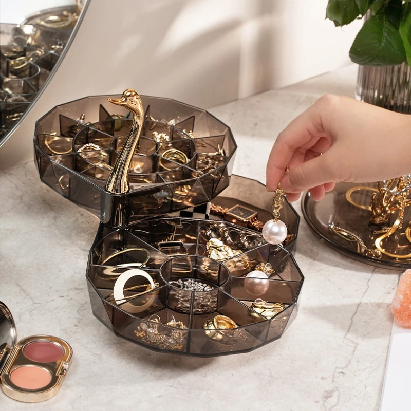 

Rotating Jewelry Box, Three Tiered Space, Dust-proof Large Capacity Earring Bracelet Necklace Desktop Display Storage Box