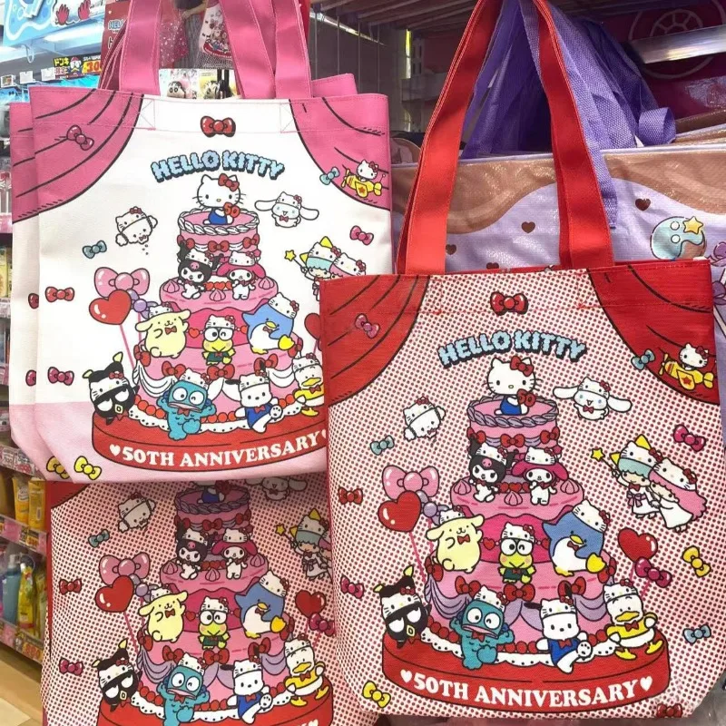 

Kuromi Handbag My Melody Cartoon Cute Cake Birthday Series Canvas Thick Large Capacity Single Shoulder Tote Shopping Bag Gift
