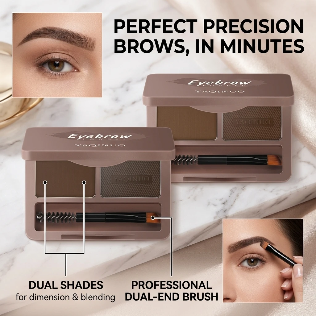 Two Colors Eyebrow Powder Makeup Palette Waterproof Shade for Eyebrow Enhancer Cosmetic Brush Mirror Box Make Up Tools Set