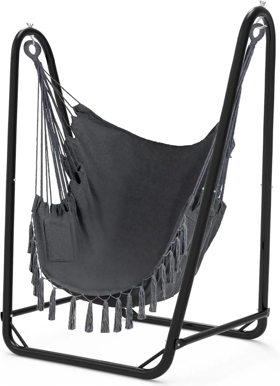 Unique U-Shaped Hammock Chair with Stand,Sturdy & Rust-Resistant,Free Gray Cotton Hammock Chair