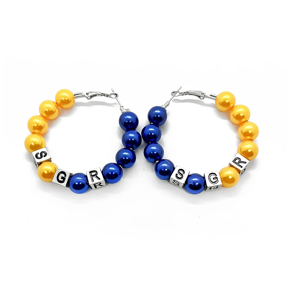 مجوهرات نسائية عصرية صناعة يدوية سيجما غاما RHO مجتمع رسالة لؤلؤ خرزة سلكية أقراط أذن دائرية #6