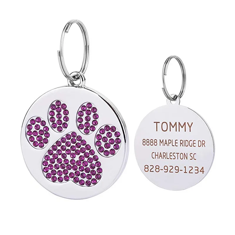 Stainless Steel Engraved Pet Name Collar Pendant ID Tags Personalized Anti-lost Engraved Diamond Pendant Necklace For Cat Dog ID
