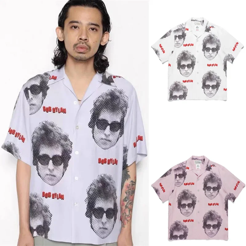 

2024SS WACKO MAR Wave Point Human Face Print Shirts Best Quality Hip Hop All-match Single Breasted Summer Short Sleeve