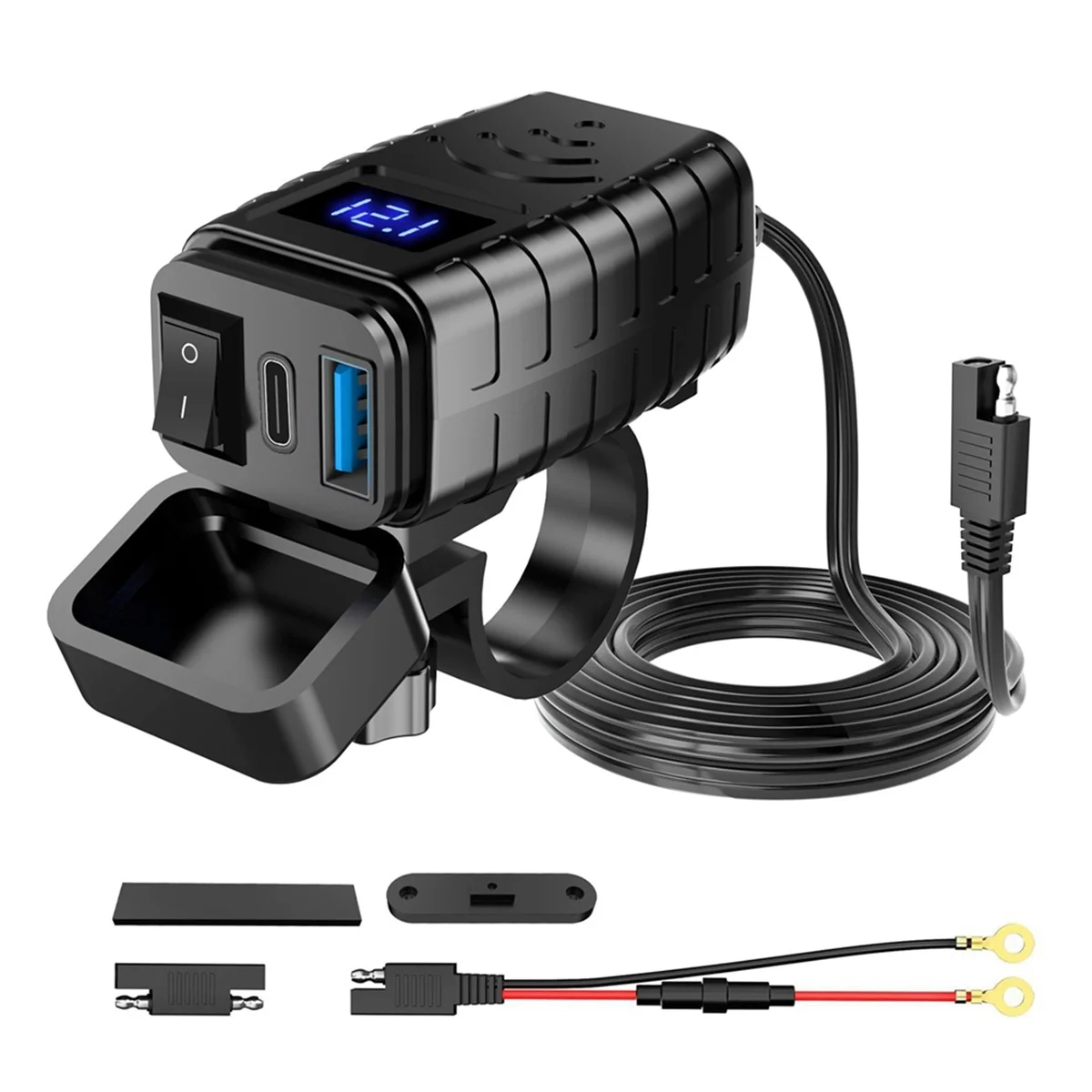 PD3.0+QC3.0 .0 Motorcycle USB Fast Charger Port Socket Connector with Cell Mobile Voltmeter Digital Charge