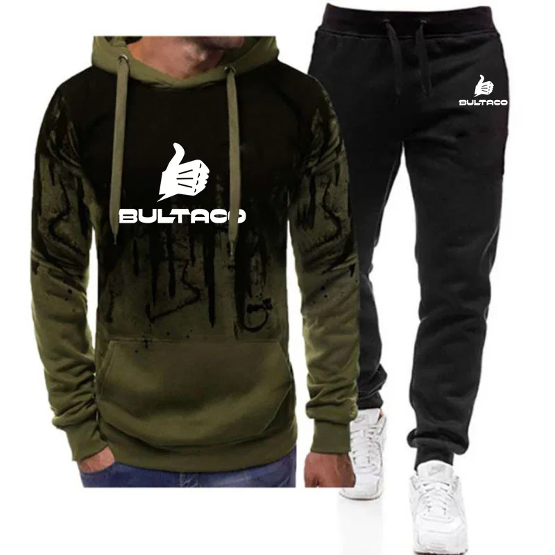 

Bultaco Cemoto Motorcycles 2024 Men's New Gradient Color Long Sleeves Hoodie + Pants Two Piece Suit Casual Sweatpant Set