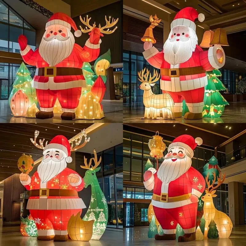 Giant Standing Santa Claus Holiday Lantern Reindeer Horn Christmas Tree LED Indoor and Outdoor Lighting Sculpture