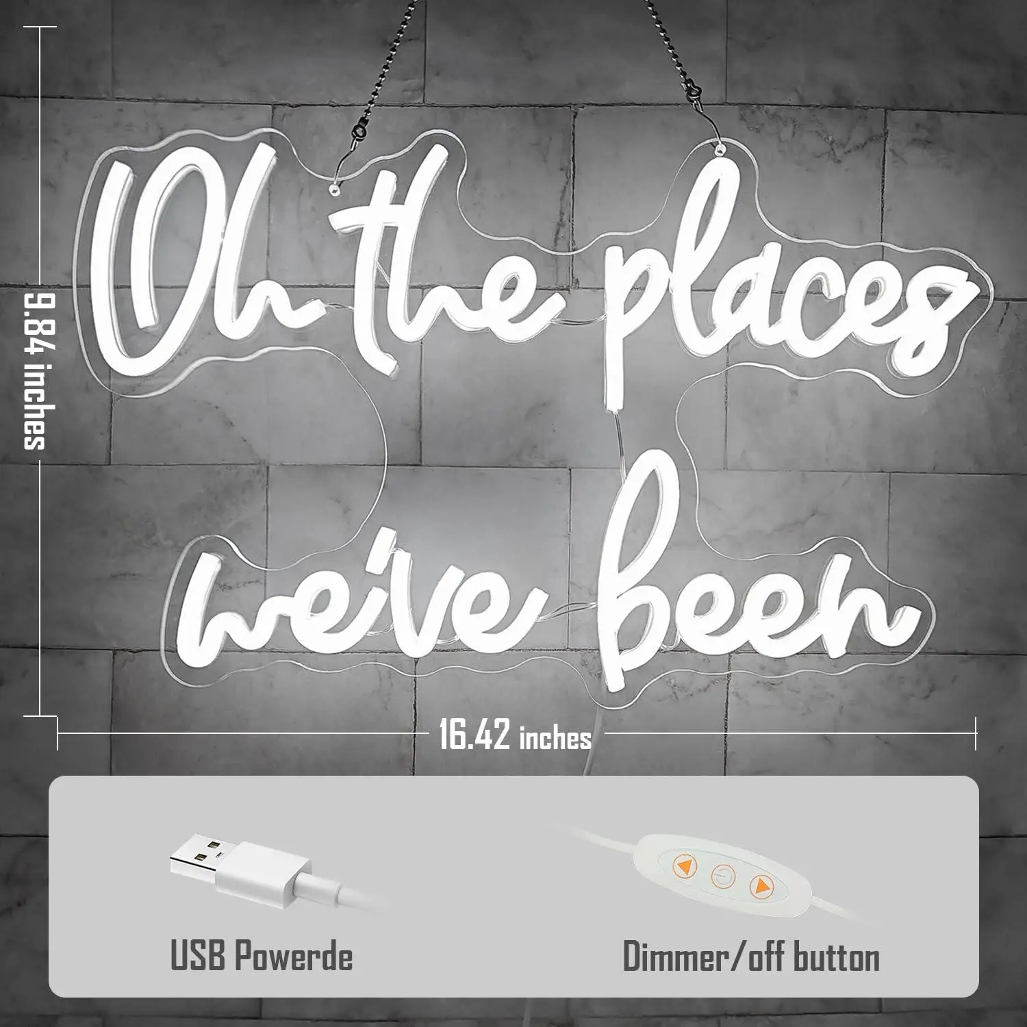 Oh The Places We've Been Neon Sign USB Dimmable LED Lights For Travel Inspirational Themed Corridor RV Photo Wall Art Decor Gift
