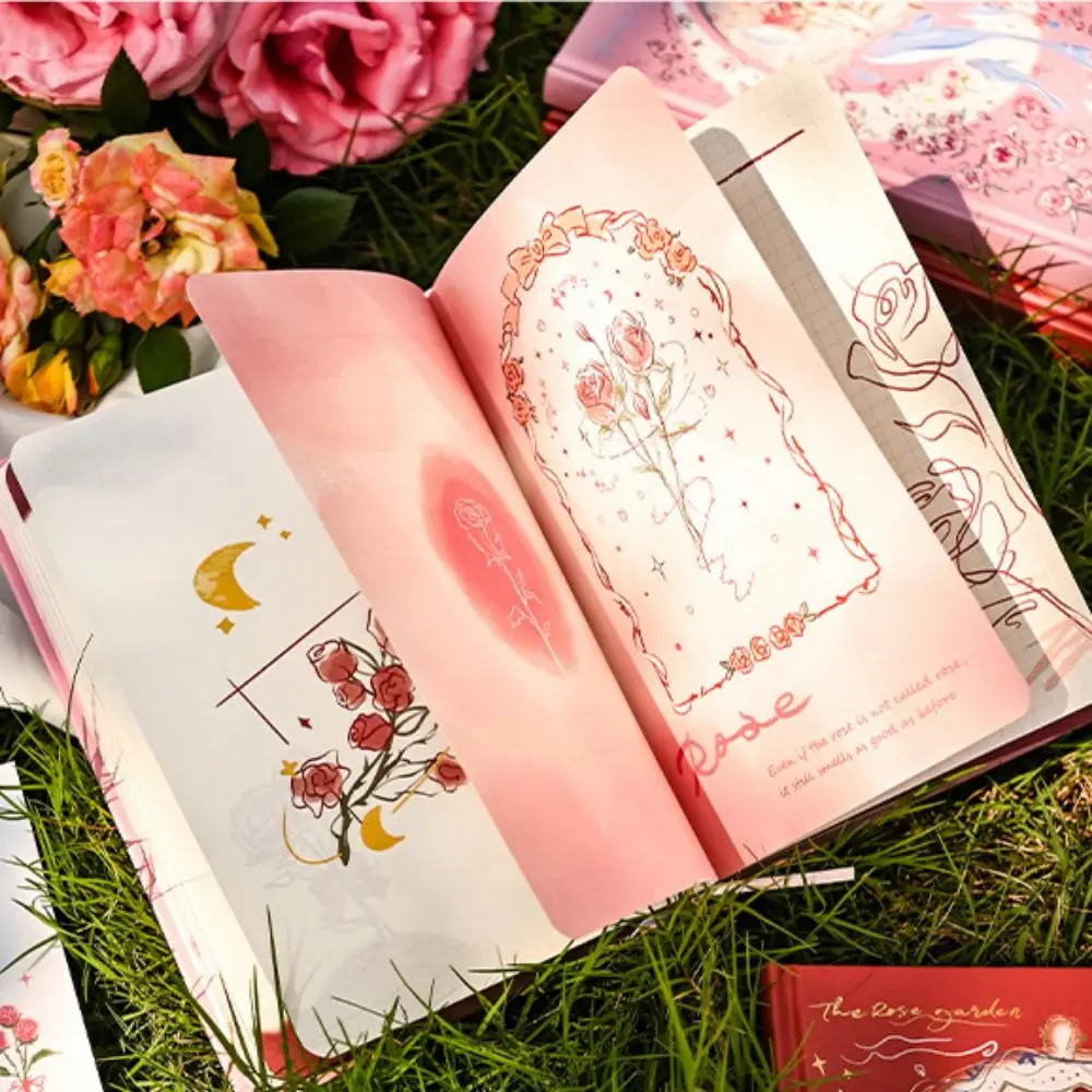

Rose Style Exquisite Diary Notebook Alien Hollow Out Multi Layer Retro Rose Notebook Portable Gift Stickers