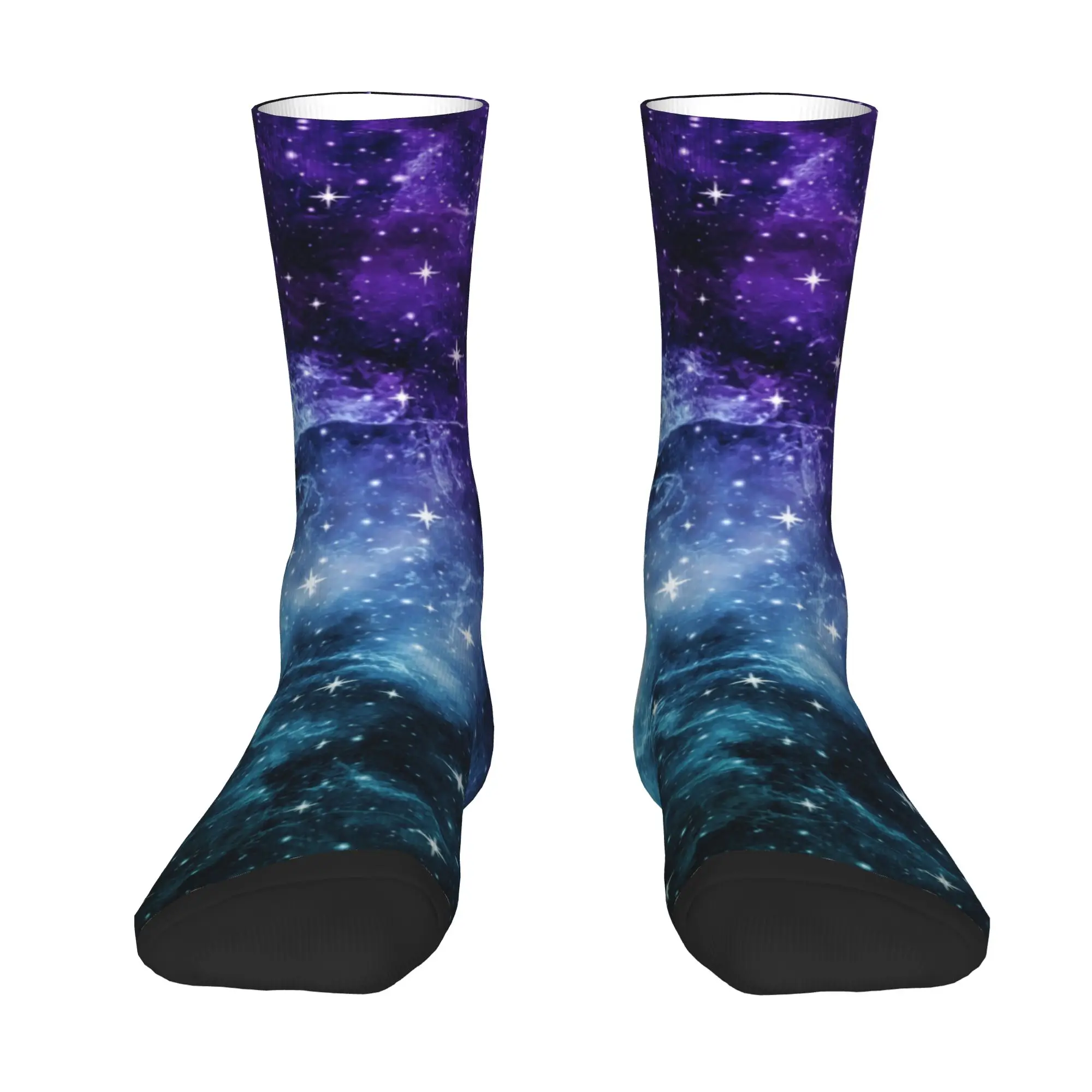 Custom Purple Teal Galaxy Nebula Dream art Men's Crew Socks Unisex Fun  Spring Summer Autumn Winter Dress Socks