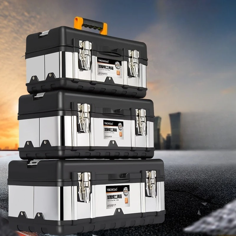 

Large Stainless Steel Tool Box Multi-function Hard Case Combination Set Hardware Household Portable Repair Tool Storage Box